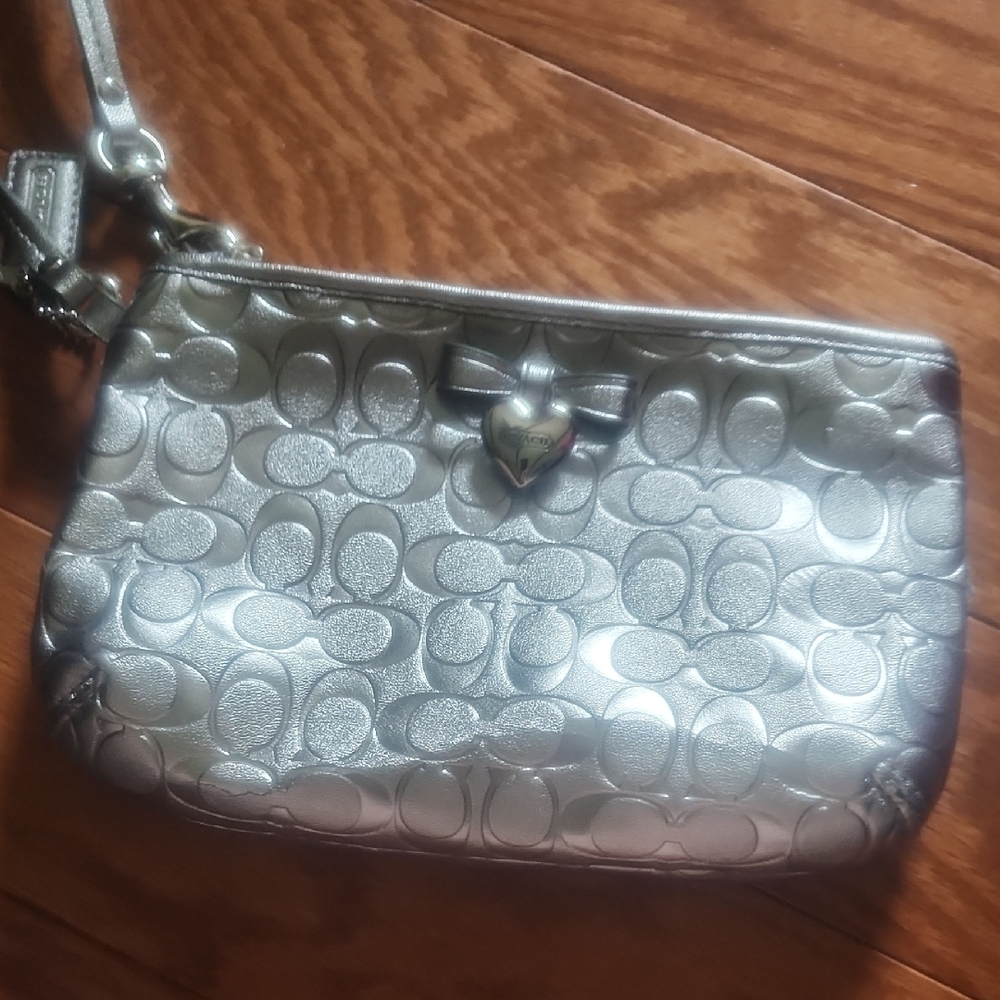 Coach Silver Metallic Clutch Wristlet